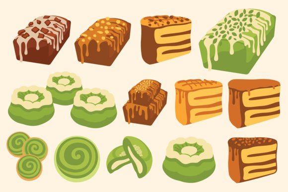 Download Brown and Green Cake Vector Set - Vector Collection