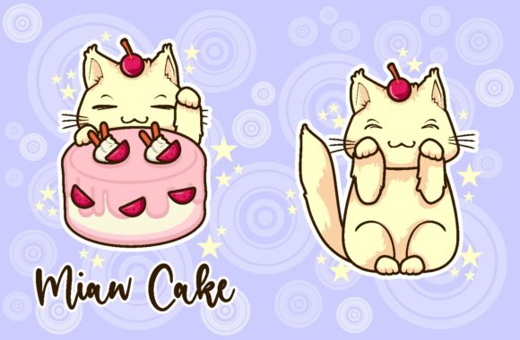 Download Cute Cat &amp; Cake Vector Illustration - Vector Collection