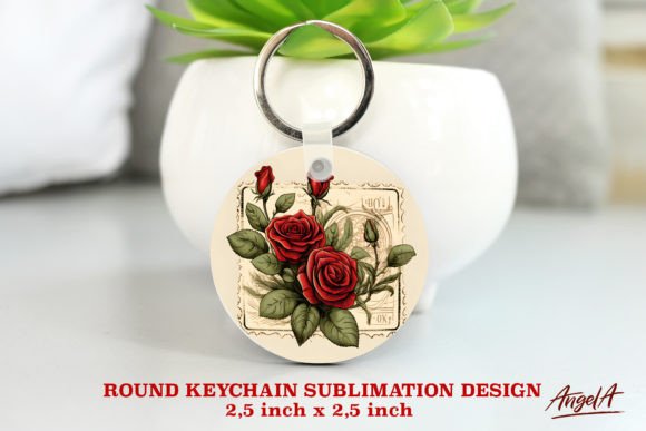 Download Round Retro Keychain, Retro Red Roses - Retro keychain Collection