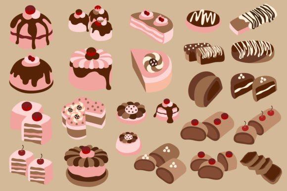 Download Strawberry and Chocolate Cake Vector Set - Vector Collection