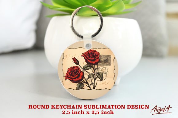 Download Round Retro Keychain Sublimation, Roses - Retro keychain Collection
