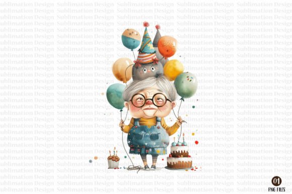 Download Whimsical Senior Lady Birthday Cake PNG - Birthday cake Collection