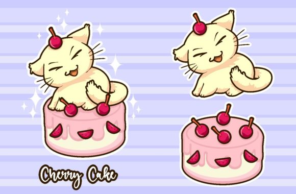 Download Cute Cat &amp; Cake Vector Illustration - Vector Collection